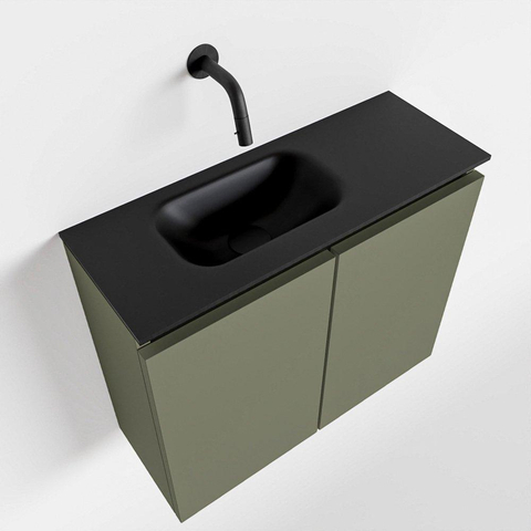MONDIAZ TURE Toiletmeubel 60x23x50cm met 0 kraangaten 2 deuren army mat Wastafel Eden links Solid Surface Zwart SW475326
