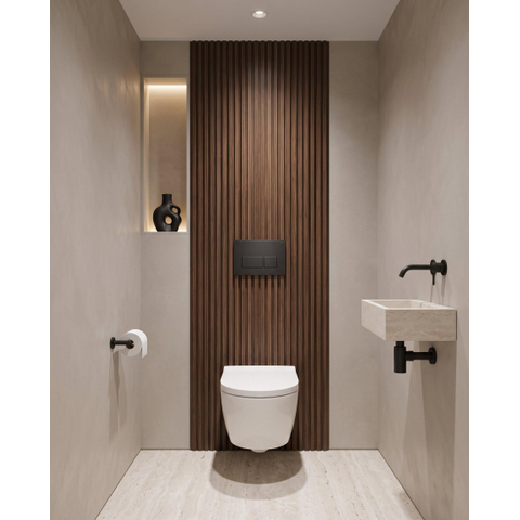 QeramiQ Dely Swirl Toiletset - 36.3x51.7cm - Geberit UP720 Duofix Sigma inbouwreservoir - 35mm zitting - bedieningsplaat mat zwart - rechthoekige knoppen - glans wit SW1413870