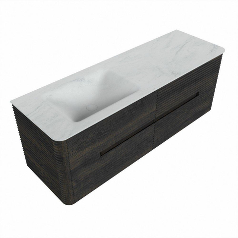 Mondiaz CIRO-DLUX Ensemble de meubles de salle de bains - 140x45x50cm - plan-vasque solid surface Opalo - 1 vasque à gauche - sans trous de robinetterie - 4 tiroirs - Shadow SW1532419