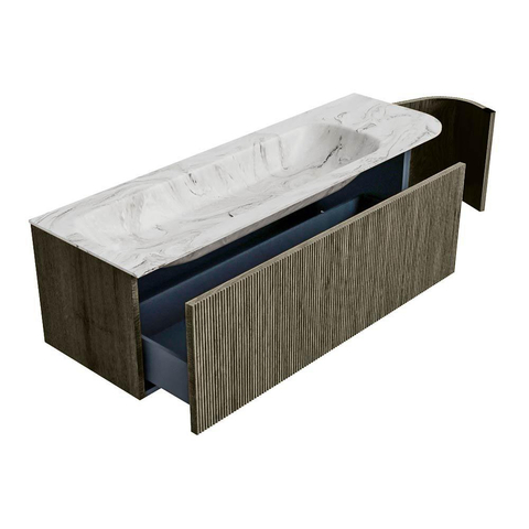 Mondiaz KURVE-DLUX Ensemble de meubles de salle de bains - 145x46x40cm - 1 tiroir - 1 porte - lavabo solid surface - gauche - 1 trou de robinet - Shadow SW1414594