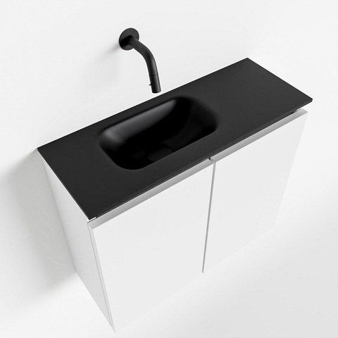 MONDIAZ TURE Toiletmeubel 60x23x50cm met 0 kraangaten 2 deuren talc mat Wastafel Eden links Solid Surface Zwart SW475234