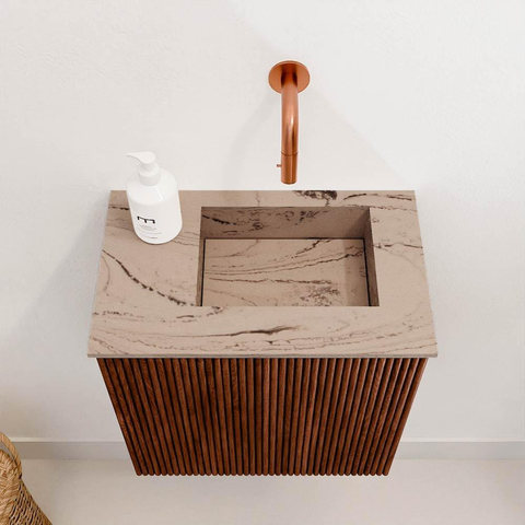 Mondiaz JOYA-DLUX 40cm toiletmeubel - kleur Ruby - Wastafel FAYE positie Rechts Zonder kraangat kleur Arena. SW1425253