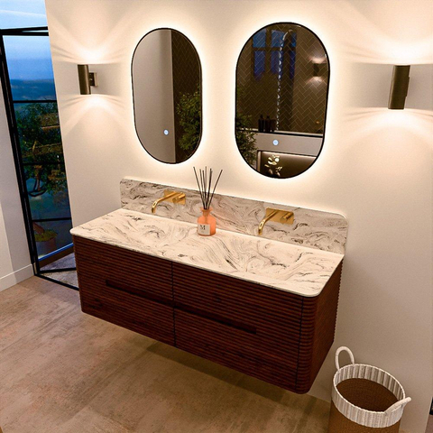 Mondiaz CIRO-DLUX Badkamermeubelset - 140x45x50cm - Solid surface wastafel Glace - 2 wasbak Dubbel - zonder kraangaten - 4 lades - Ruby SW1531663