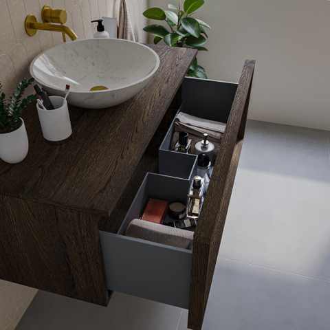 Saniclass Holz Frame Meuble de salle de bain - 100x45x40cm - plan de toilette - sans trous de robinet - 1 tiroirs - Charcoal SW1436753