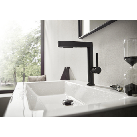 Hansgrohe Finoris Wastafelkraan - 230 - 2jet - met uittrekbare vuistdouche - met afvoerplug - mat zwart SW651140