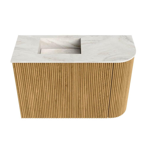 Mondiaz JOYA-DLUX 61.6cm toiletmeubel - ronding rechts kleur Oak - Wastafel FAYE positie Links Zonder kraangat kleur Ostra. SW1422219