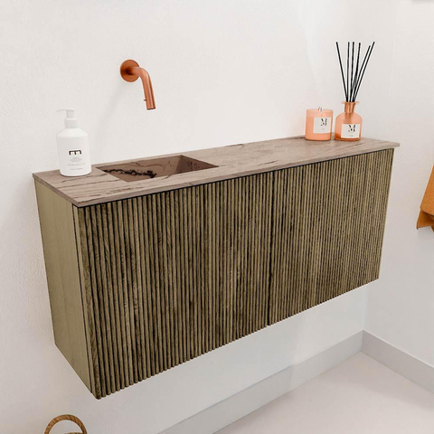 Mondiaz JOYA-DLUX 90cm toiletmeubel - kleur Dusk - Wastafel FAYE positie Links Zonder kraangat kleur Arena. SW1425748