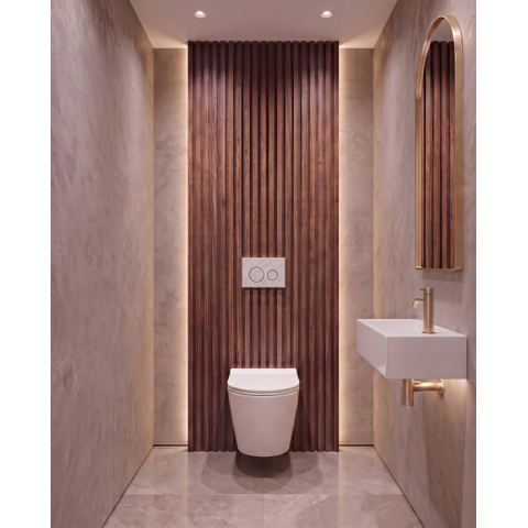 QeramiQ Dely Ensemble de toilette - réservoir encastré Qeramiq Flush - abattant slim - plaque de commande en pierre naturelle marbre blanc - boutons ronds - blanc brillant SW1579178