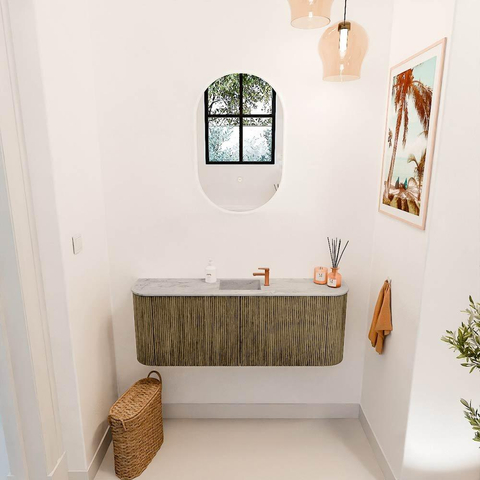 Mondiaz JOYA-DLUX 113.2cm toiletmeubel - ronding links en rechts kleur Dusk - Wastafel FAYE positie Midden 1 kraangat kleur Glace. SW1423195