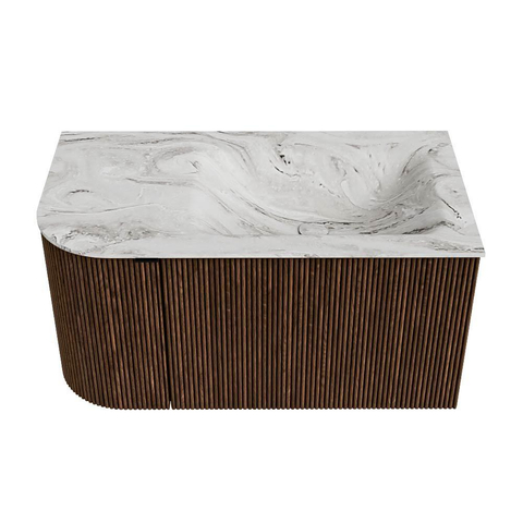 MONDIAZ KURVE-DLUX Meuble de salle de bains 85 cm avec module 25 L couleur Walnut avec 1 tiroir et 1 porte. Lavabo CLOUD à droite 1 trou de robinet couleur Glace. SW1137993