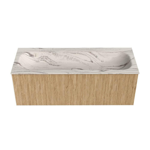 MONDIAZ KURVE-DLUX Meuble de salle de bains 120cm couleur chêne avec 1 tiroir et 0 porte. Lavabo BIG LARGE central 1 trou de robinet Nata. SW1432107