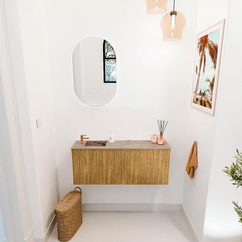 Mondiaz JOYA-DLUX 100cm toiletmeubel - kleur Oak - Wastafel FAYE positie Links 1 kraangat kleur Arena. SW1423868