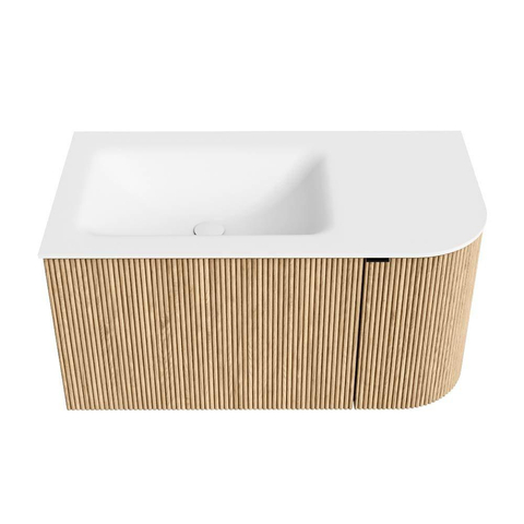 MONDIAZ KURVE Meuble de salle de bains 85 cm avec module 25 R couleur Oak avec 1 tiroir et 1 porte. Lavabo CLOUD gauche 1 trou de robinet Talc. SW1138151