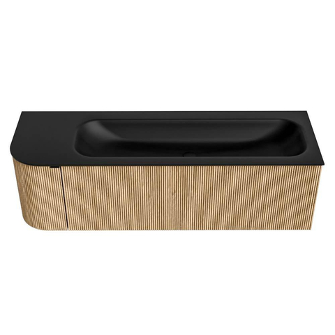 MONDIAZ KURVE 145cm meuble de salle de bains avec module 25 L couleur Oak avec 1 tiroir et 1 porte. Lavabo BIG LARGE à droite sans trou de robinet Urban. SW1138386