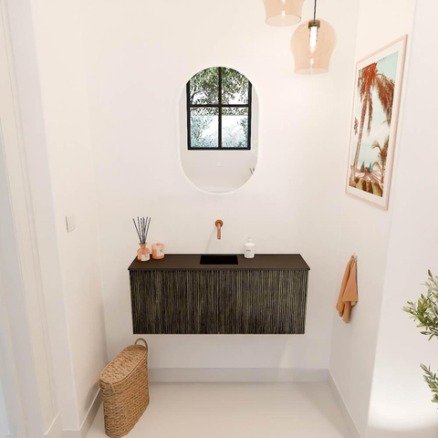 Mondiaz JOYA 100cm meuble de salle de bains - couleur Shadow - Vasque FAYE position Milieu Sans trou de robinet couleur Urban SW1421495