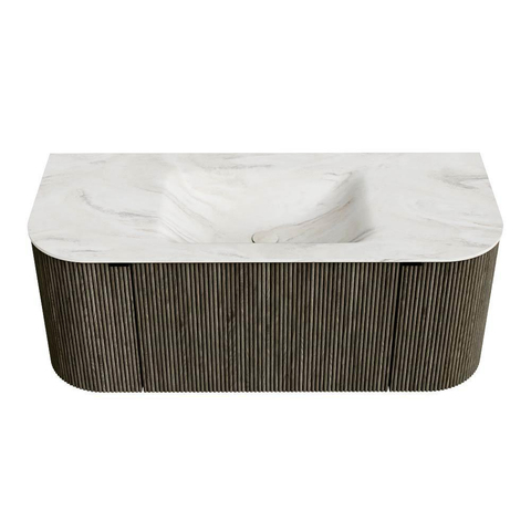 Mondiaz KURVE-DLUX Badkamermeubelset - 110x46x40cm - 1 lade - 2 deuren - wastafel solid surface - midden - 1 kraangat - Shadow SW1414428