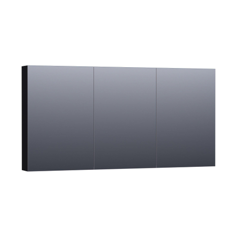 Saniclass Dual Spiegelkast - 140x70x15cm - verlichting - geintegreerd - 3 links- rechtsdraaiende spiegeldeur - MDF - mat zwart SW370056