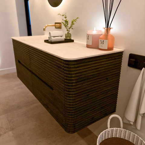 Mondiaz CIRO-DLUX Badkamermeubelset - 130x45x50cm - Solid surface wastafel Meli - 1 wasbak Links - zonder kraangaten - 4 lades - Shadow SW1532523