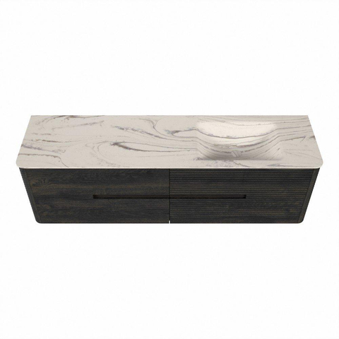Mondiaz CIRO-DLUX Meuble de salle de bains - 170x45x50cm - Plan vasque solid surface Nata - 1 lavabo à droite - 1 trou de robinet - 4 tiroirs - Shadow SW1532595
