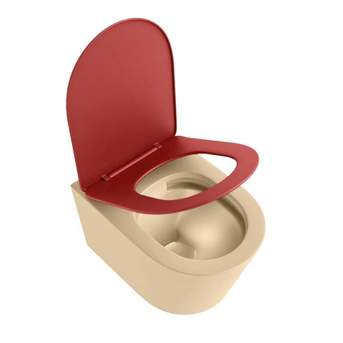 Mondiaz LAVIE WC suspendu – sans bride – 36 x 53 cm – avec abattant softclose – Sand (beige), abattant Fire (rouge) SW1208783