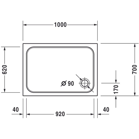 Duravit D-code Kunststof douchebak acryl rechthoekig - zonder paneel - 100x70cm - met afvoergat - diameter 90mm - wit 0295842