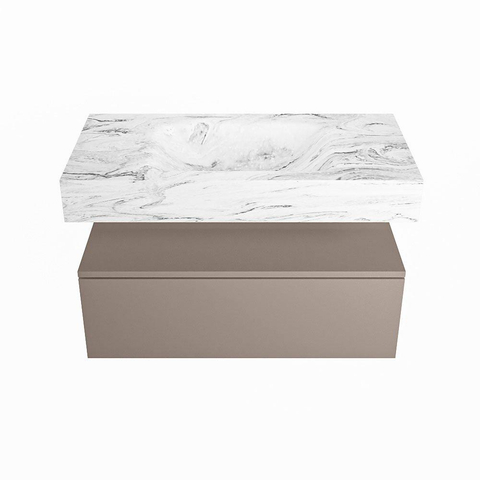 MONDIAZ ALAN - DLUX Badkamermeubelset - 90cm - onderkast - Smoke - 1 lade - vrijhangende wastafel - wasbak midden - 1 kraangat - Glace SW805687