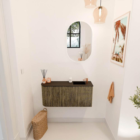 Mondiaz JOYA 91.6cm meuble de salle de bains - arrondi gauche couleur Dusk - Vasque FAYE position Droite 1 trou de robinet couleur Urban. SW1421707