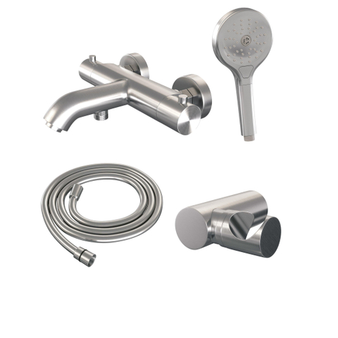 Brauer Brushed Edition Robinet de baignoire thermostatique mural avec douchette 3 jets Nickel brossé PVD SW568383