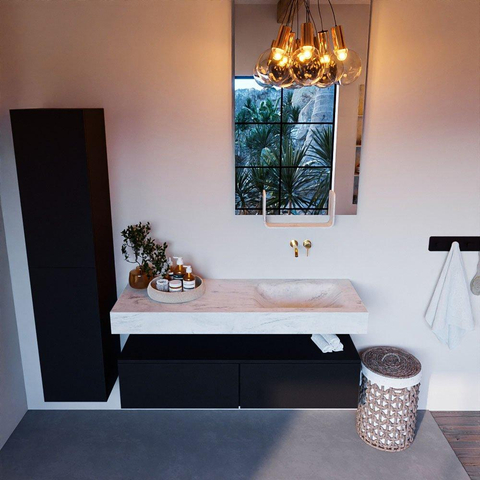 Mondiaz ALAN-DLUX Ensemble de meuble - 130cm - meuble Urban mat - 2 tiroirs - Lavabo Cloud Opalo suspendu - vasque Droite - 0 trous de robinet SW806311