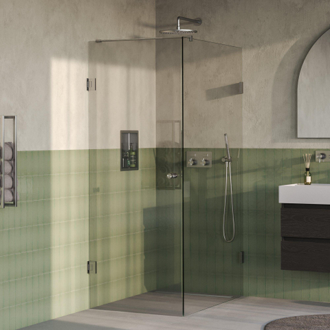 BRAUER Void Carving Cabine de douche - 80x120x200cm - porte battante - revêtement verre - réversible - verre clair - Acier inoxydable brossé PVD SW1418111