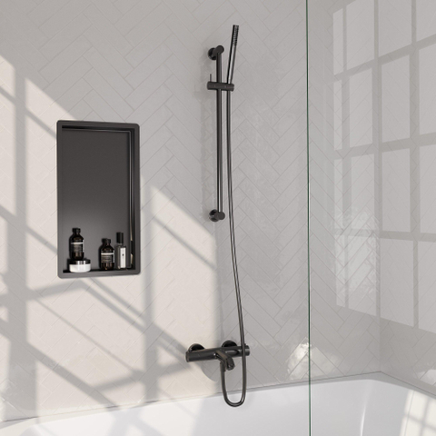 BRAUER Stripe Mitigeur thermostatique de douche - SET 01 - apparent - barre coulissante - douchette à main - flexible de douche - gunmetal brossé PVD SW1434967