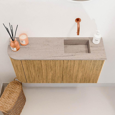 Mondiaz JOYA-DLUX 81.6cm meuble de toilette - arrondi gauche couleur Chêne - Vasque FAYE position Droite Sans trou de robinet couleur Saba SW1424207