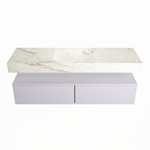 Mondiaz ALAN-DLUX Ensemble de meuble - 150cm - meuble Cale mat - 2 tiroirs - Lavabo Cloud Frappe suspendu - vasque Centre - 1 trou de robinet SW805327