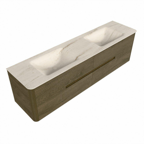 Mondiaz CIRO-DLUX Badkamermeubelset - 180x45x50cm - Solid surface wastafel Meli - 2 wasbak Dubbel - 2 kraangaten - 4 lades - Dusk SW1533186