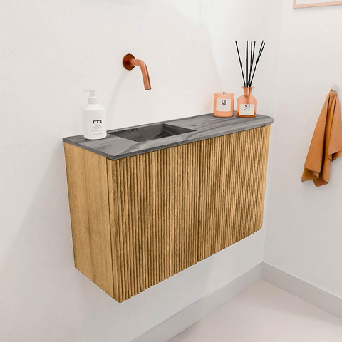 Mondiaz JOYA-DLUX 71.6cm toiletmeubel - ronding rechts kleur Oak - Wastafel FAYE positie Links Zonder kraangat kleur Sombra. SW1424271