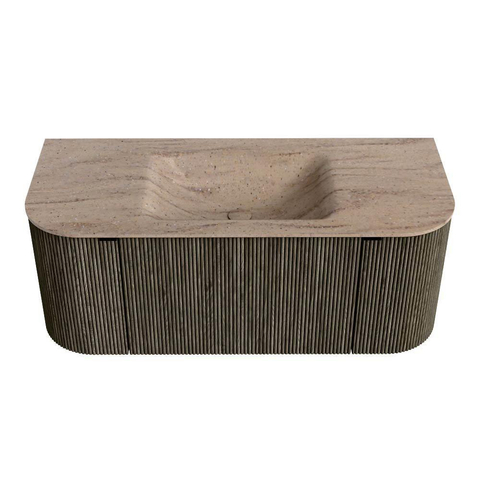MONDIAZ KURVE-DLUX Meuble de salle de bains 110cm arrondi gauche + droite couleur Shadow avec 1 tiroir et 2 portes. Lavabo CLOUD central 1 trou de robinet Saba. SW1433405