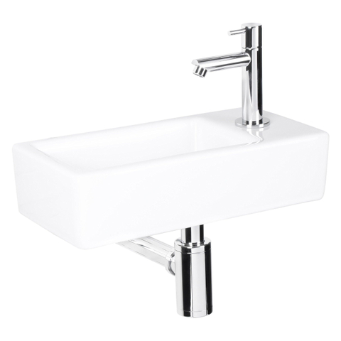Differnz Helios pack lave-mains – 37,5 x 18,5 x 9,5 cm – céramique blanche – perçage à droite – robinet droit chromé SW21908