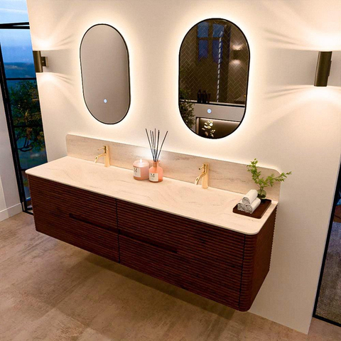 Mondiaz CIRO-DLUX Badkamermeubelset - 180x45x50cm - Solid surface wastafel Meli - 2 wasbak Dubbel - 2 kraangaten - 4 lades - Ruby SW1531809