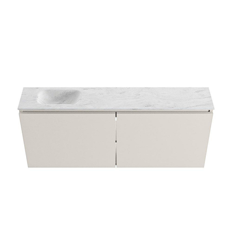 MONDIAZ TURE-DLUX meuble WC 120 cm Linen. EDEN vasque Opalo position à gauche. Avec 1 trou de robinet. SW1104396
