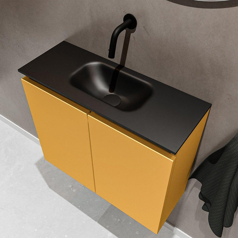MONDIAZ TURE Toiletmeubel 60x23x50cm met 0 kraangaten 2 deuren ocher mat Wastafel Eden midden Solid Surface Zwart SW475392