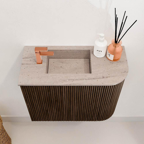 Mondiaz JOYA-DLUX 51.6cm toiletmeubel - ronding rechts kleur Walnut - Wastafel FAYE positie Links 1 kraangat kleur Saba. SW1426248