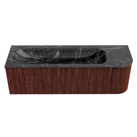 Mondiaz KURVE-DLUX Ensemble de meubles de salle de bains - 145x46x40cm - 1 tiroir - 1 porte - lavabo solid surface - gauche - sans trou de robinet - Ruby SW1416056