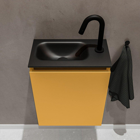 MONDIAZ TURE Toiletmeubel 40x23x50cm met 1 kraangaten 1 deuren ocher mat Wastafel Eden links Solid Surface Zwart SW475348