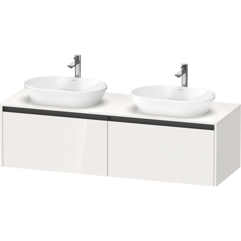 Duravit Ketho.2 Wastafelonderbouwkast - inclusief consoleplaat - met 2 laden - voor dubbele waskommen - 160x55x45.9cm - met handgrepen antraciet - hoogglans wit SW772907