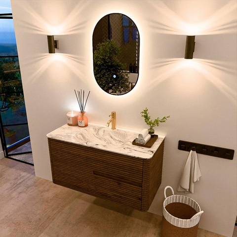 Mondiaz CIRO-DLUX Badkamermeubelset - 100x45x50cm - Solid surface wastafel Glace - 1 wasbak Midden - 1 kraangat - 2 lades - Dusk SW1532896