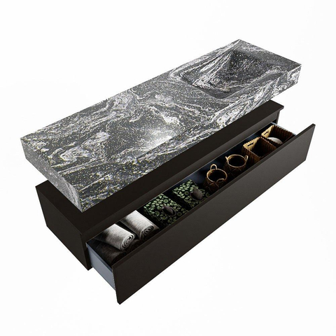 Mondiaz ALAN-DLUX Ensemble de meuble - 150cm - meuble Urban mat - 1 tiroir - Lavabo Cloud Lava suspendu - vasque Droite - 0 trous de robinet SW808004