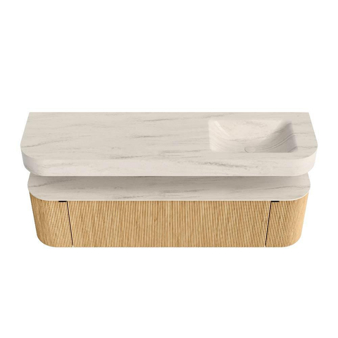 MONDIAZ THOR-DLUX Meuble de salle de bains 170cm arrondi gauche + droite couleur Oak avec 1 tiroir et 2 portes. Vasque suspendue CLOUD Droite sans trou de robinet couleur Meli. SW1465736
