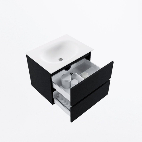 MONDIAZ VICA 60cm meuble de salle de bains sous-élément Urban 2 tiroirs. Lavabo MOON central sans trou de robinet, couleur Talc. SW1381816