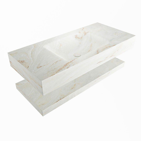 MONDIAZ ALAN - DLUX Ensemble meuble de salle de bains - 100cm - tablette - Frappe - lavabo suspendu - vasque au milieu - 1 trou de robinet - Frappe SW809104