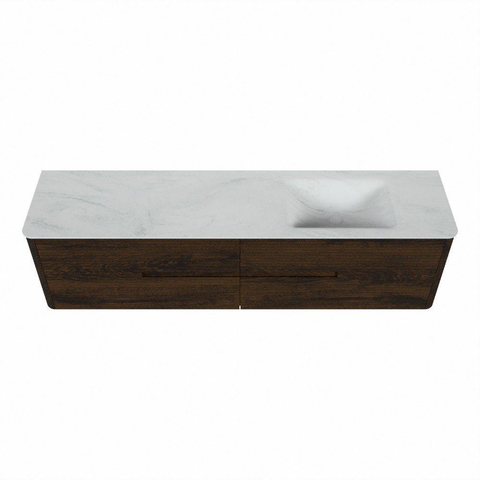 Mondiaz CIRO-DLUX Badkamermeubelset - 190x45x50cm - Solid surface wastafel Opalo - 1 wasbak Rechts - 1 kraangat - 4 lades - Walnut SW1530366